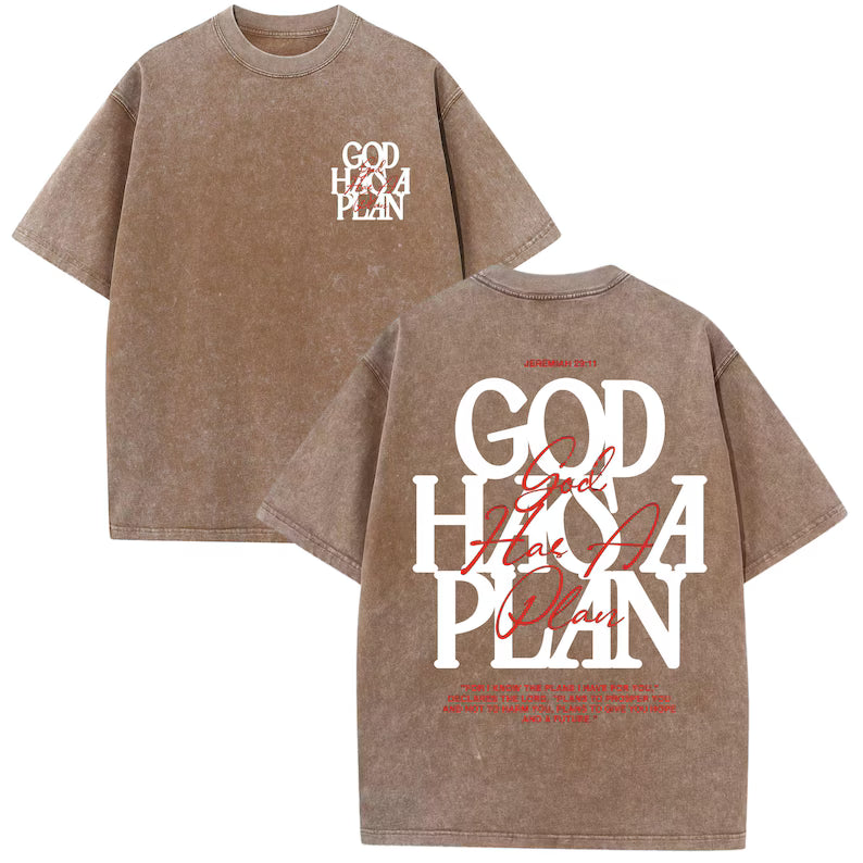 God Has a Plan Shirt Vintage Christian Tee Oversized Acid Wash Jeremiah 29 11 Faith Unisex