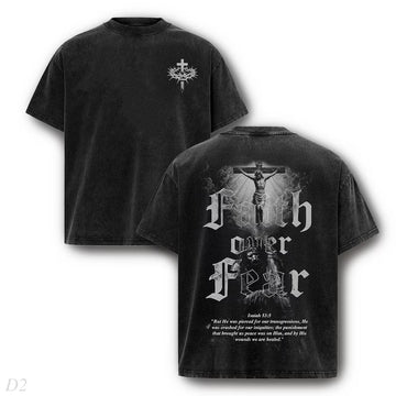 Faith Over Fear Vintage Washed T-Shirt, Christian Identity Streetwear Tee