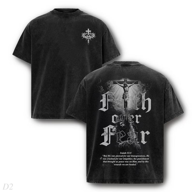 Faith Over Fear Vintage Washed T-Shirt, Christian Identity Streetwear Tee
