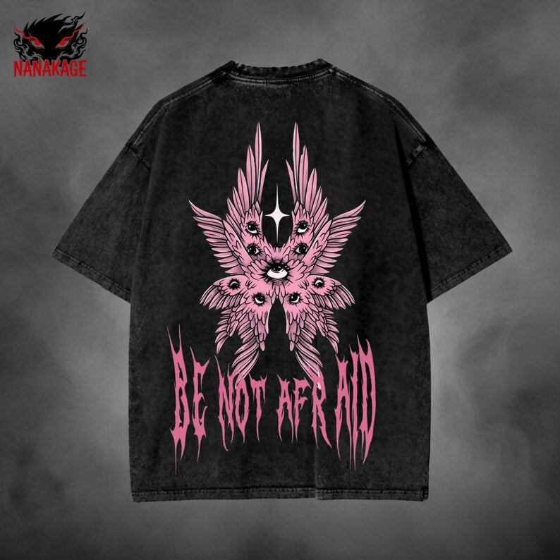 Be Not Afraid Christian Oversized Tee - Vintage Acid Wash Streetwear Shirt , Faith Over Fear , God First , Y2K , Skateboard Fashion.
